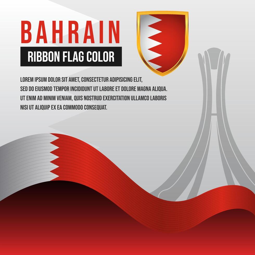 Bahrain ribbon flag with Pearl Roundabout Monument silhouette and decoration vector
