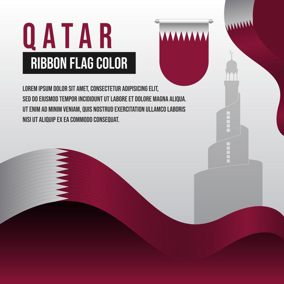 Qatar ribbon flag with Spiral Mosque silhouette and decoration vector