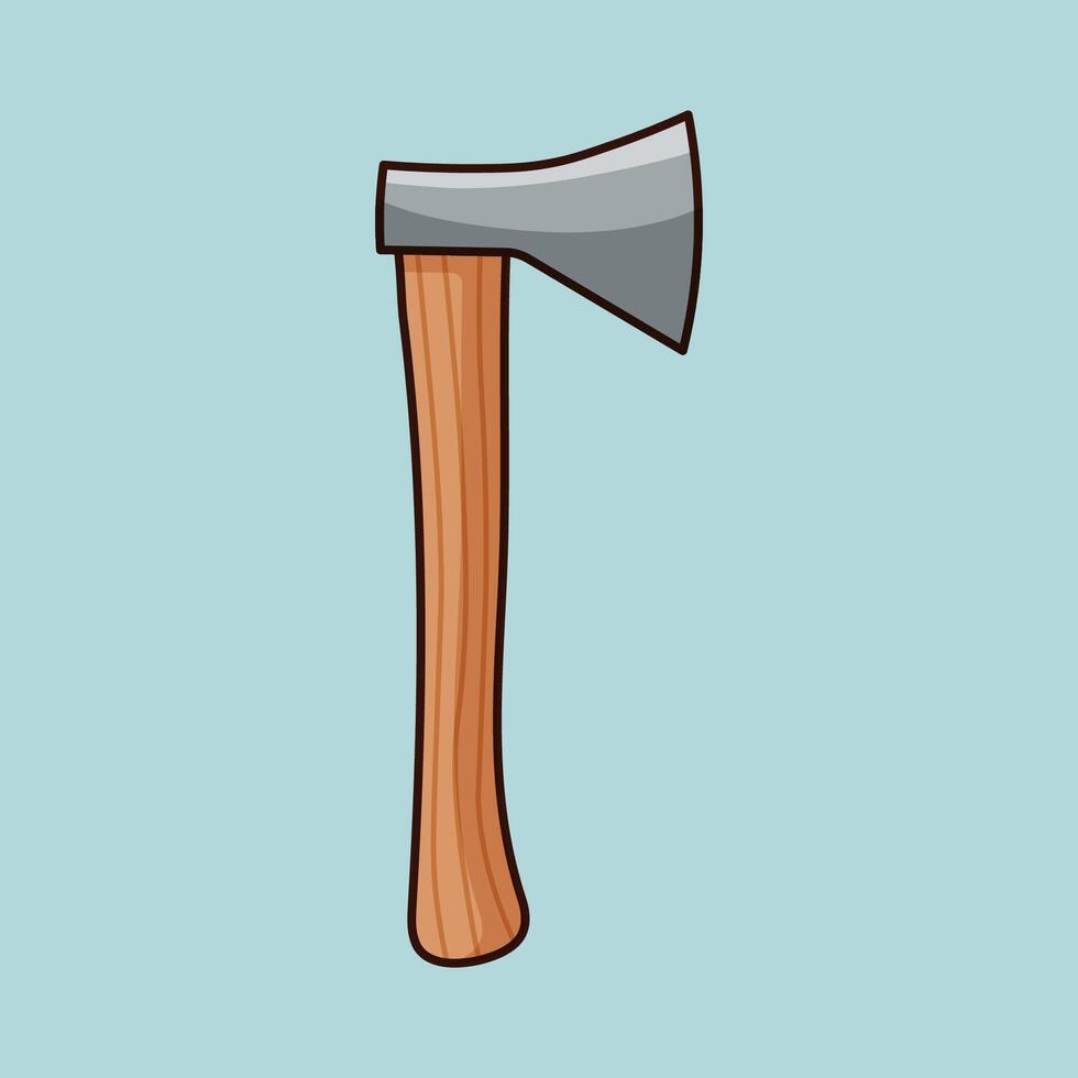 Gray axe with brown handle. Cartoon illustration vector