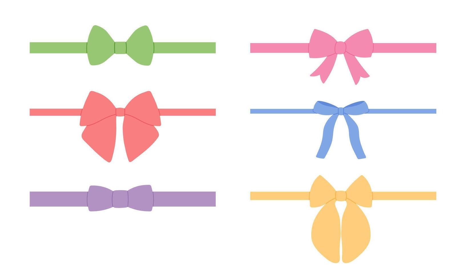 Elegant ribbon bow set for gift. Holiday bowknot for present. Hand drawn illustration vector