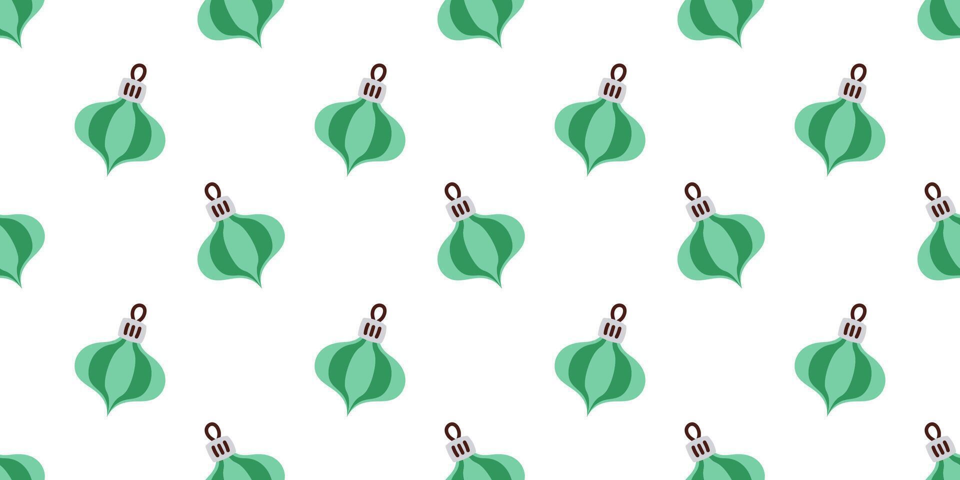 Seamless pattern with green Christmas tree toy on white background. Flat ornament for print, banner, card, fabric, cover, wrapping paper, wallpaper vector