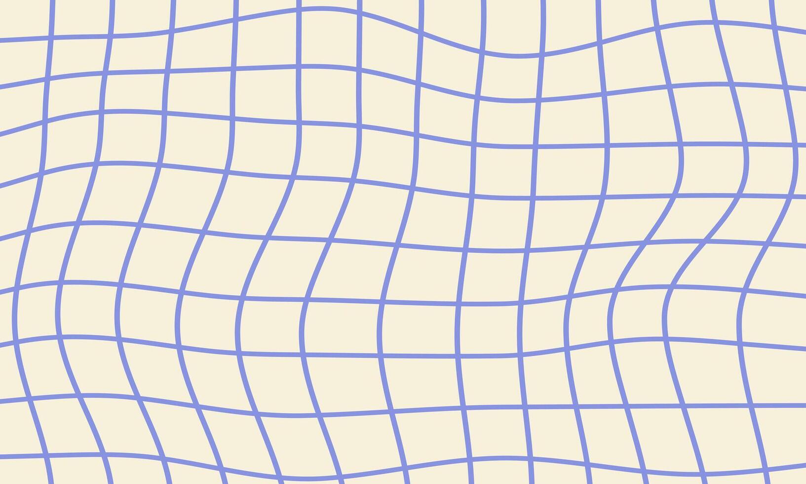 Abstract wavy grid pattern in violet on a beige background, creating a modern, minimalist aesthetic, psychedelic design. Mesh hand drawn illustration vector