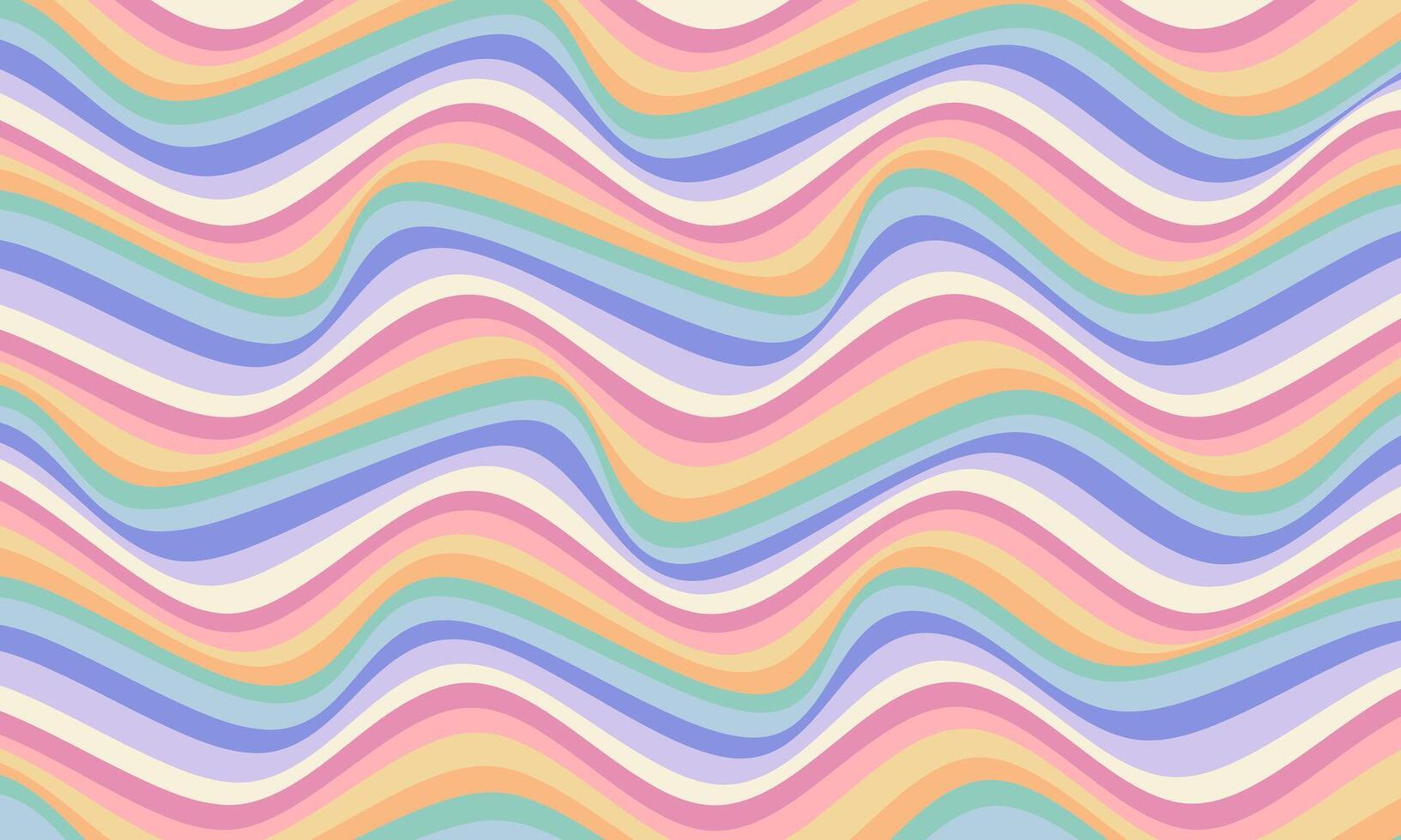Abstract colorful wavy rainbow texture 60s-70s background. Groovy psychedelic background. Hippie design. Retro hand drawn illustration vector