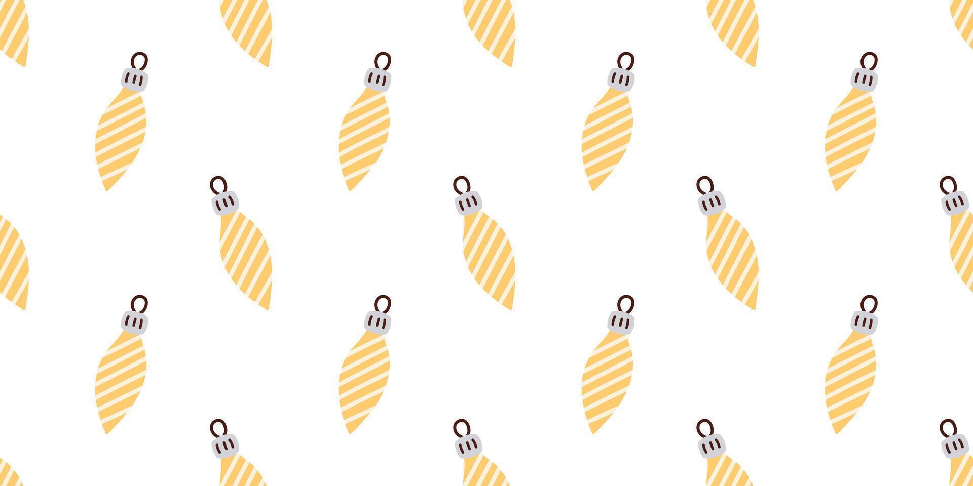 Seamless pattern with yellow vintage Christmas tree toy on white background. Flat ornament for print, banner, card, fabric, cover, wrapping paper, wallpaper vector