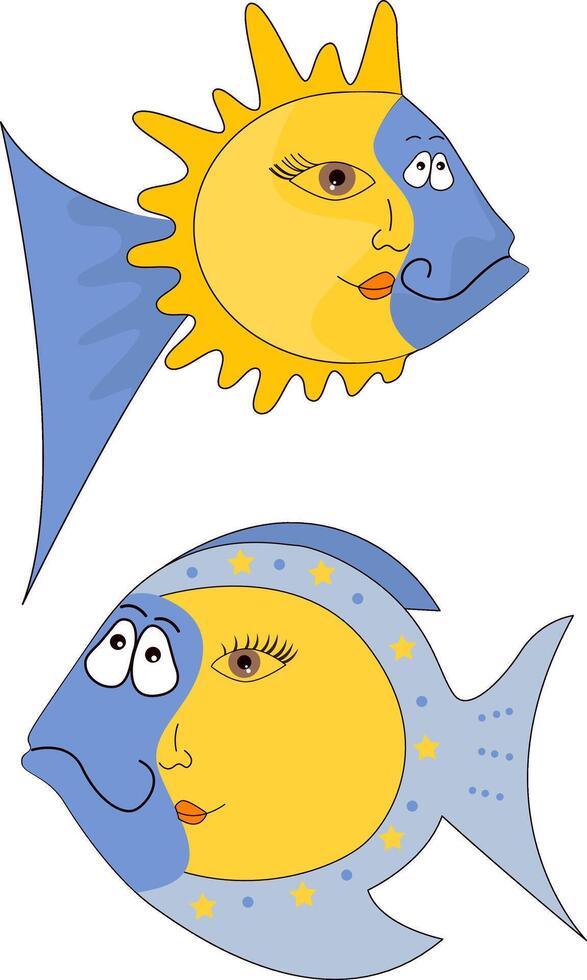 The moon and the sun cartoon fish in for children room vector