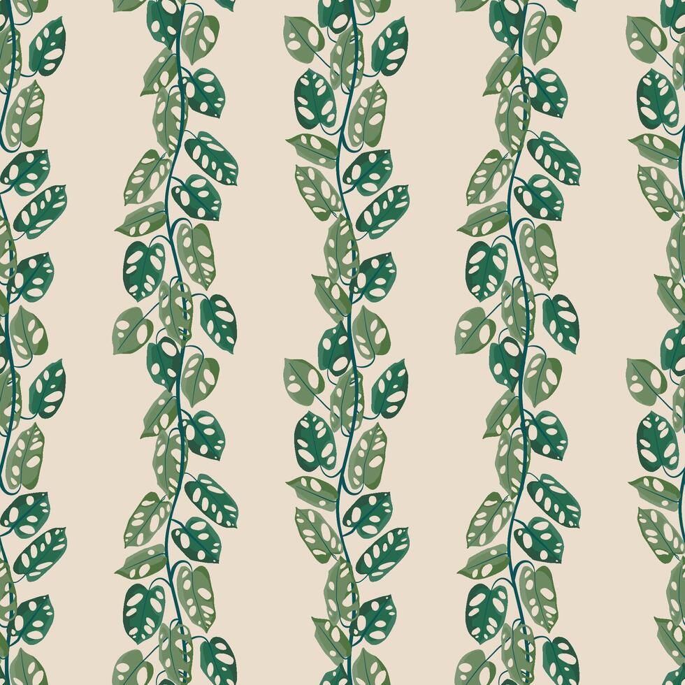 Monstera plant branch seamless pattern illustration. Square background. Flat cartoon icon illustration of house plant isolated. vector