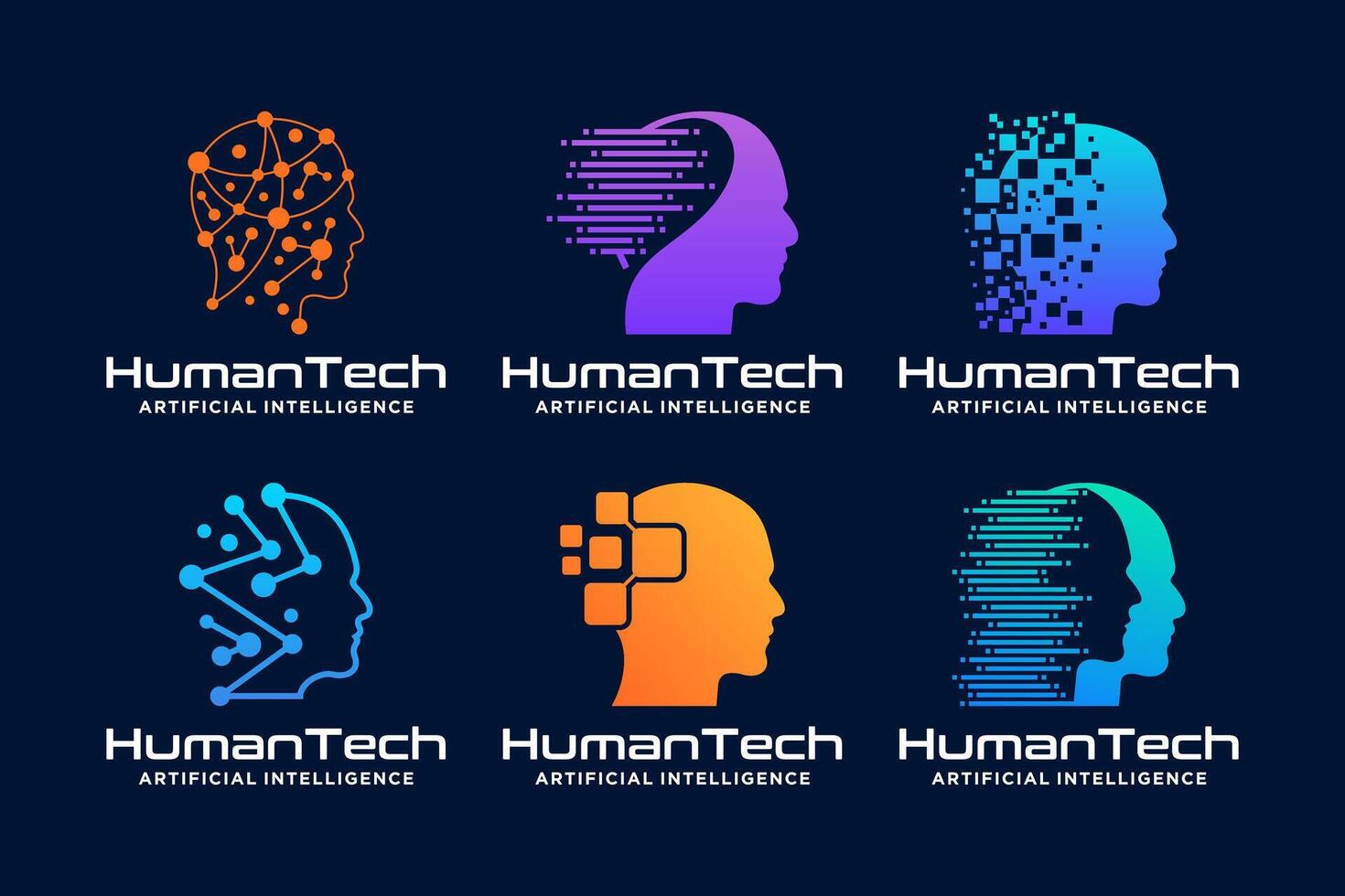 artificial intelligence logo design with brain tech, connect logo concept vector