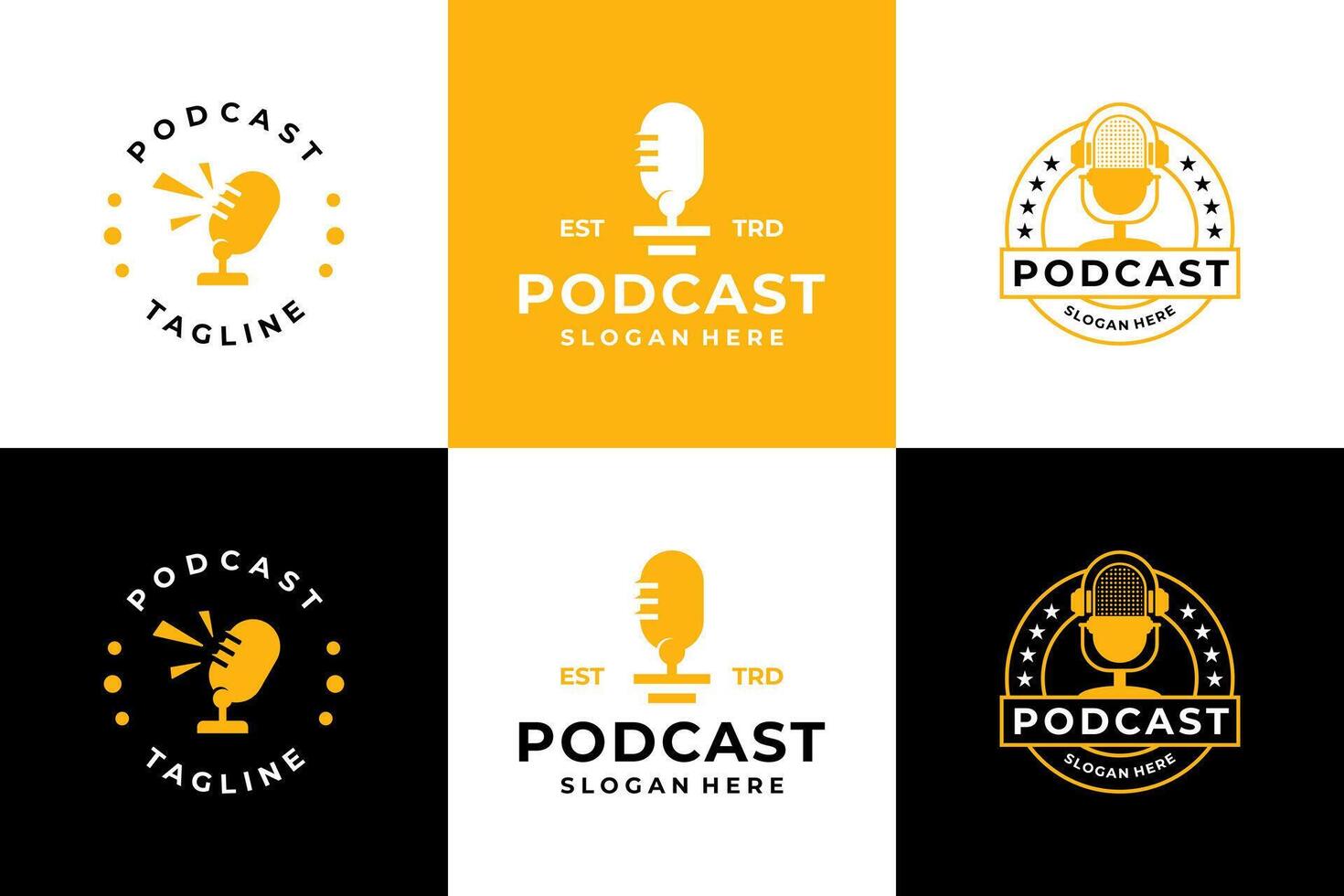 Set of podcast emblem logo design with classic concept vector