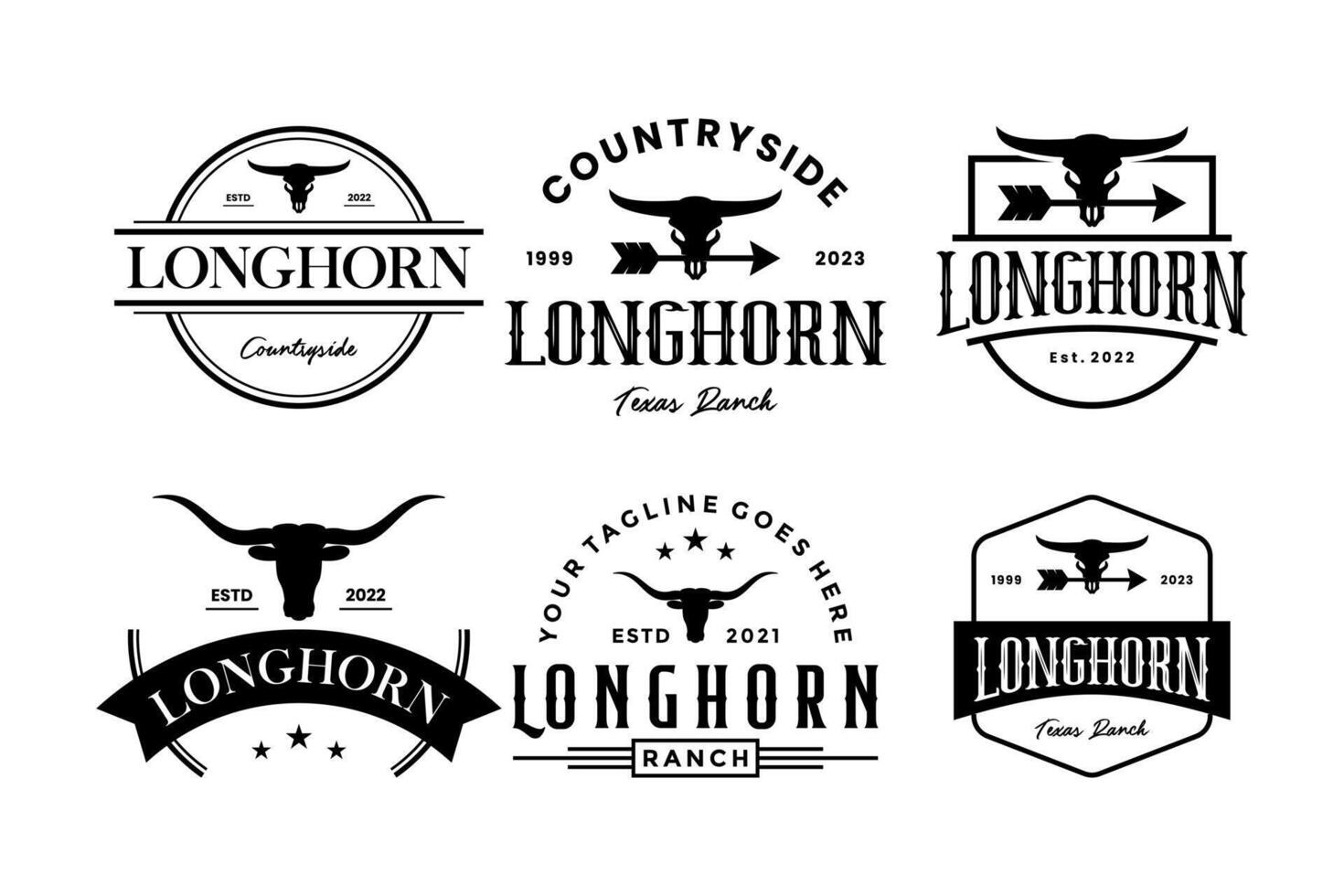 Collection of longhorn logo design. Vintage western ranch logo design vector