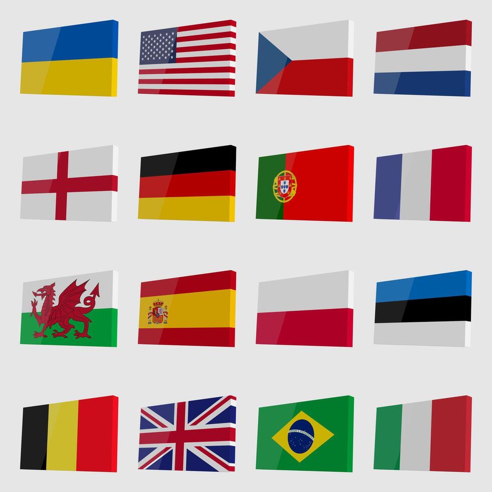 Set of 3D flags with highlights vector