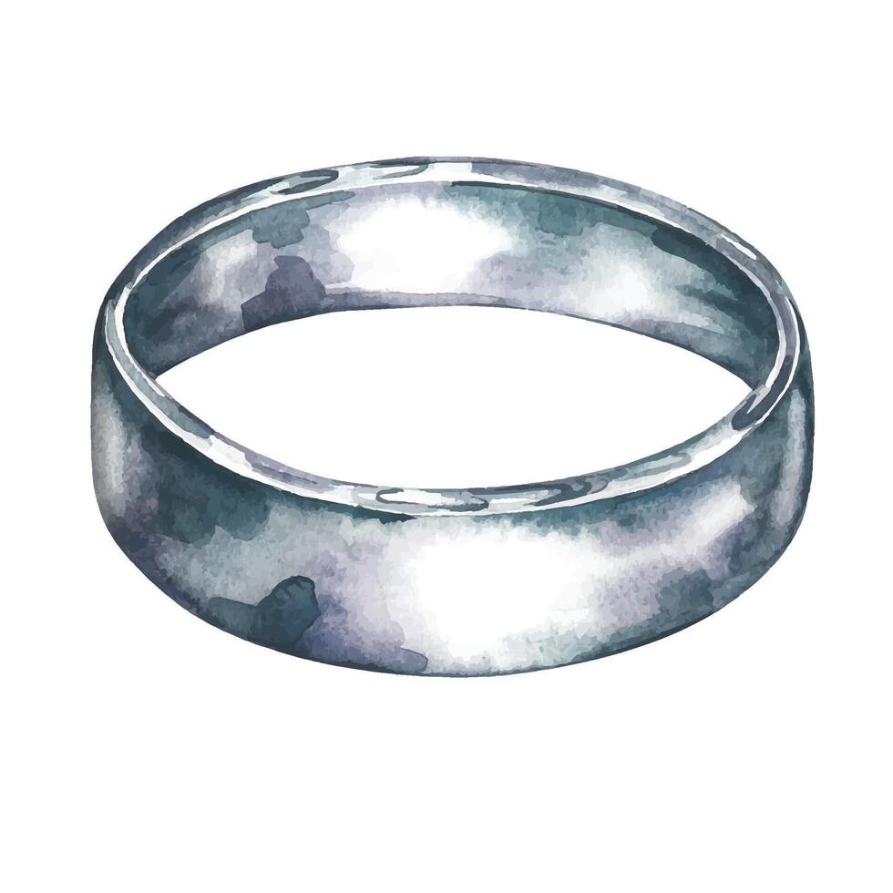 A silver wedding ring. watercolor illustration. An element of the design of invitation and greeting wedding cards in watercolor style. For banners and posters. vector