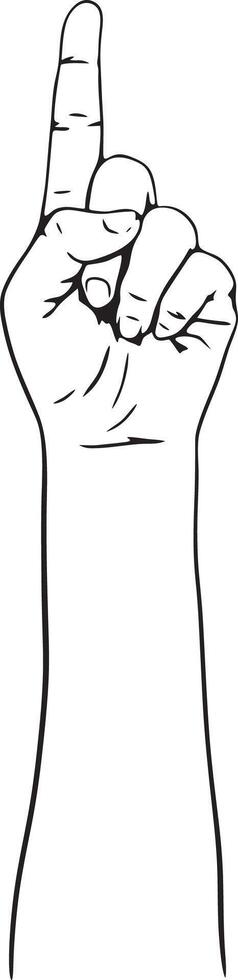 Black and white illustration of a hand with the index finger pointing upwards vector