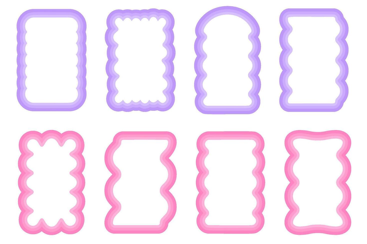 Y2k squiggle frame. Zigzag wavy border for story. Rectangle serrated retro groovy shapes set. Cute funky geometric posters for modern design. Aesthetic elements. vector