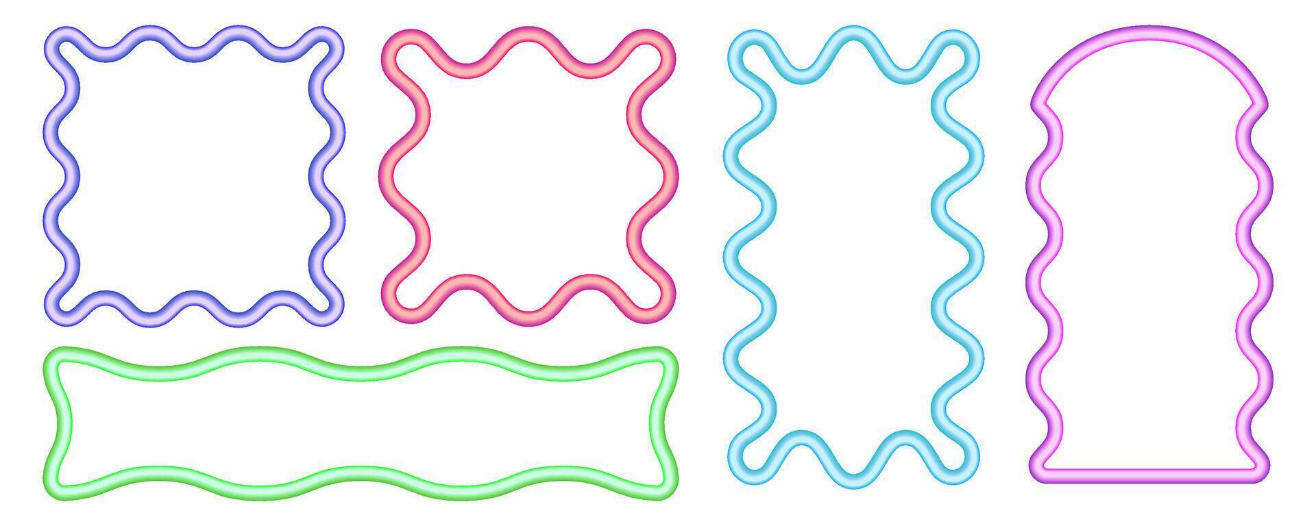 Wavy rectangle border frame. Squiggle square edge box. Neon color scallop groovy shape. Retro aesthetic element. Trendy cute illustration. 90s design for poster and invitation vector