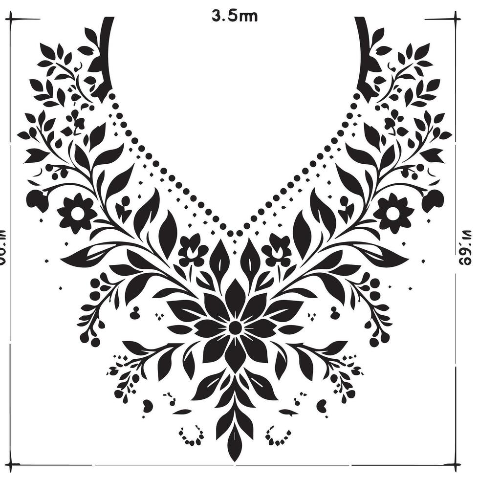 A Stencil Art simple Floral vine silhouette collar design, collar design for kameez , vector