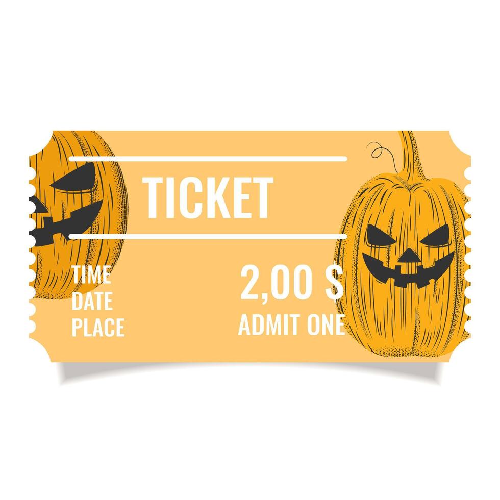 Funny Halloween ticket. Admit one coupon template for Halloween Party.Paper ticket stub and entrance pass with Haloween symbols. illustration EPS 10. vector