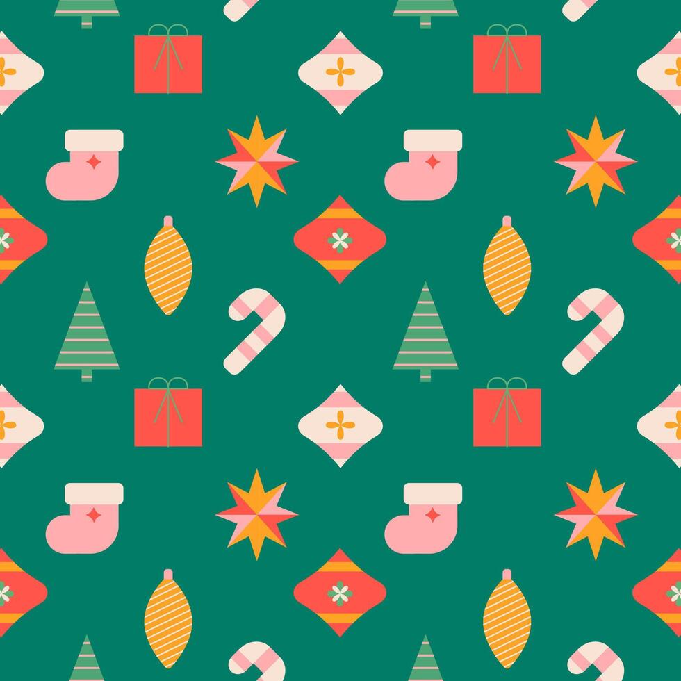 Christmas seamless pattern of geometric Christmas and New Year's elements.Minimalist green print for Xmas wrapping paper, backgrounds.New Year,Christmas wrapping paper concept. illustration EPS 10 vector