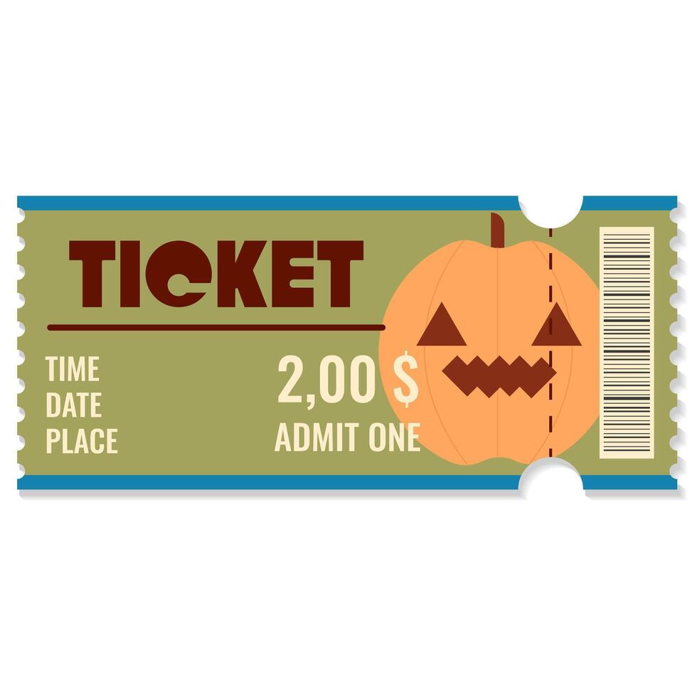 Funny Halloween ticket. Admit one coupon template for Halloween Party.Paper ticket stub and entrance pass with Haloween symbols. illustration EPS 10. vector