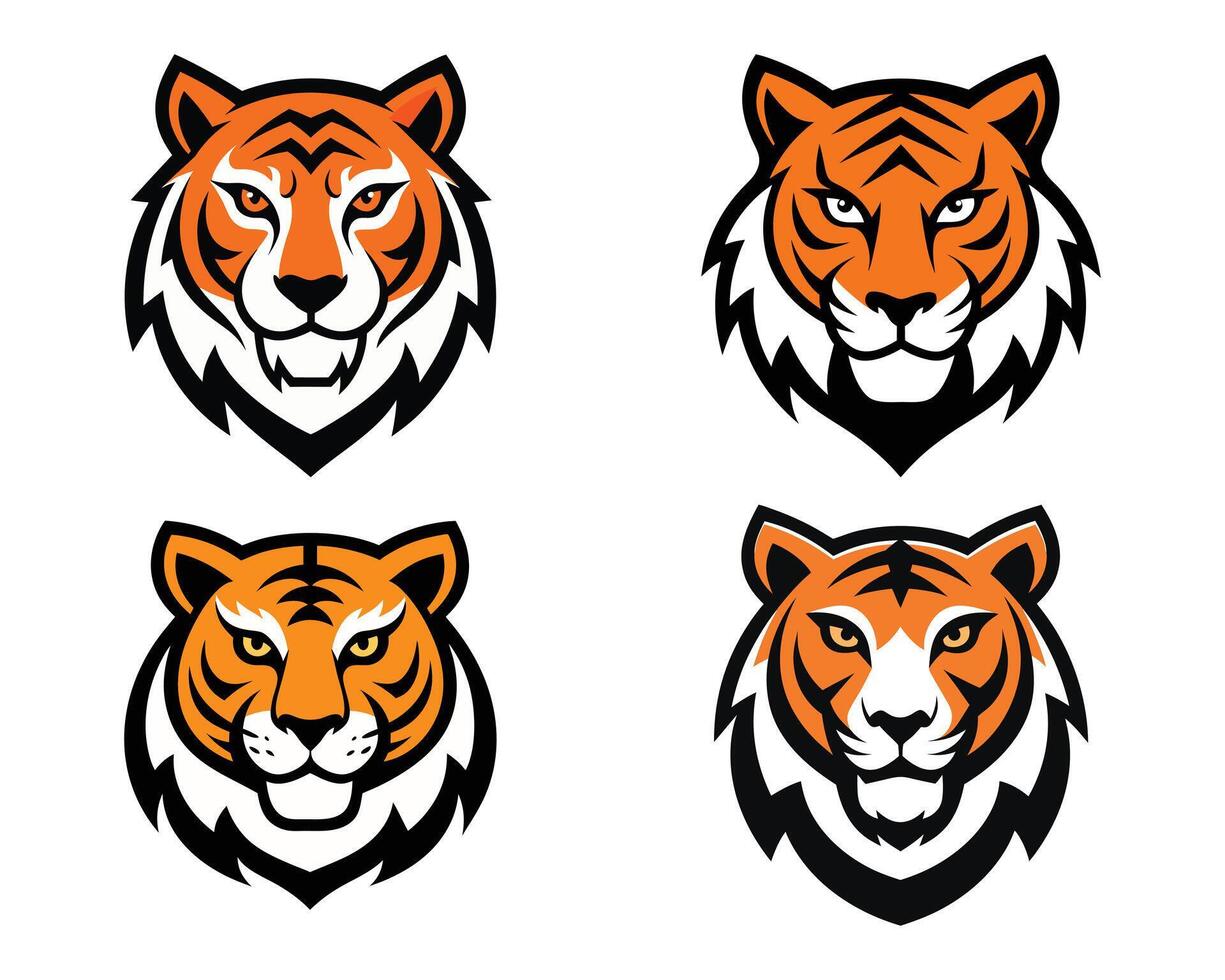 Set of tiger heads, combo Package collection, Logo Icon Art illustration design vector