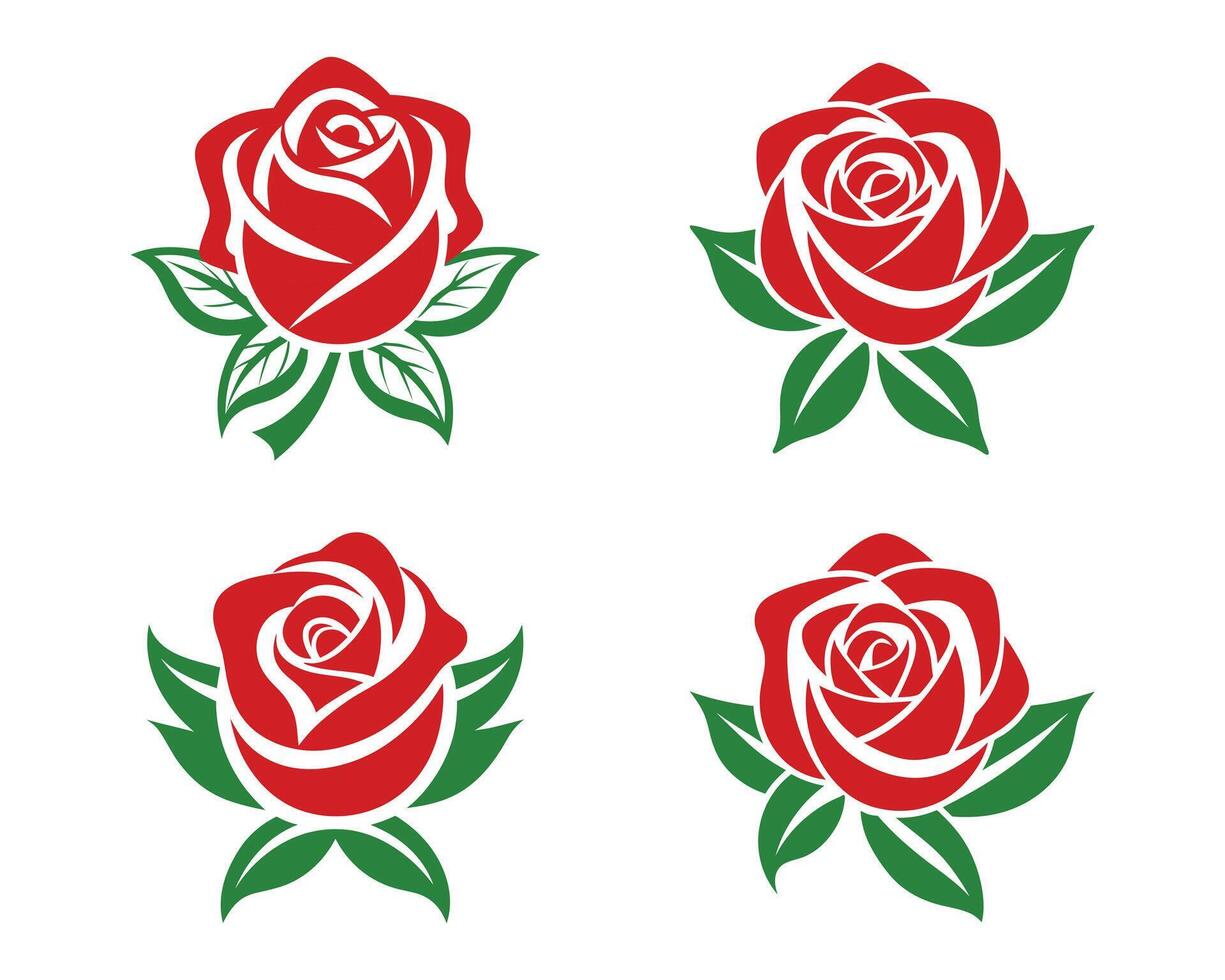 Set of roses with leaves, combo Package collection, Logo Icon Art illustration design vector