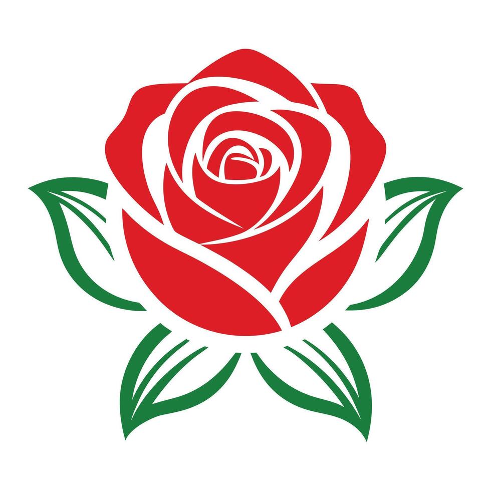 Red Rose with leaves, Logo Icon Art illustration design vector