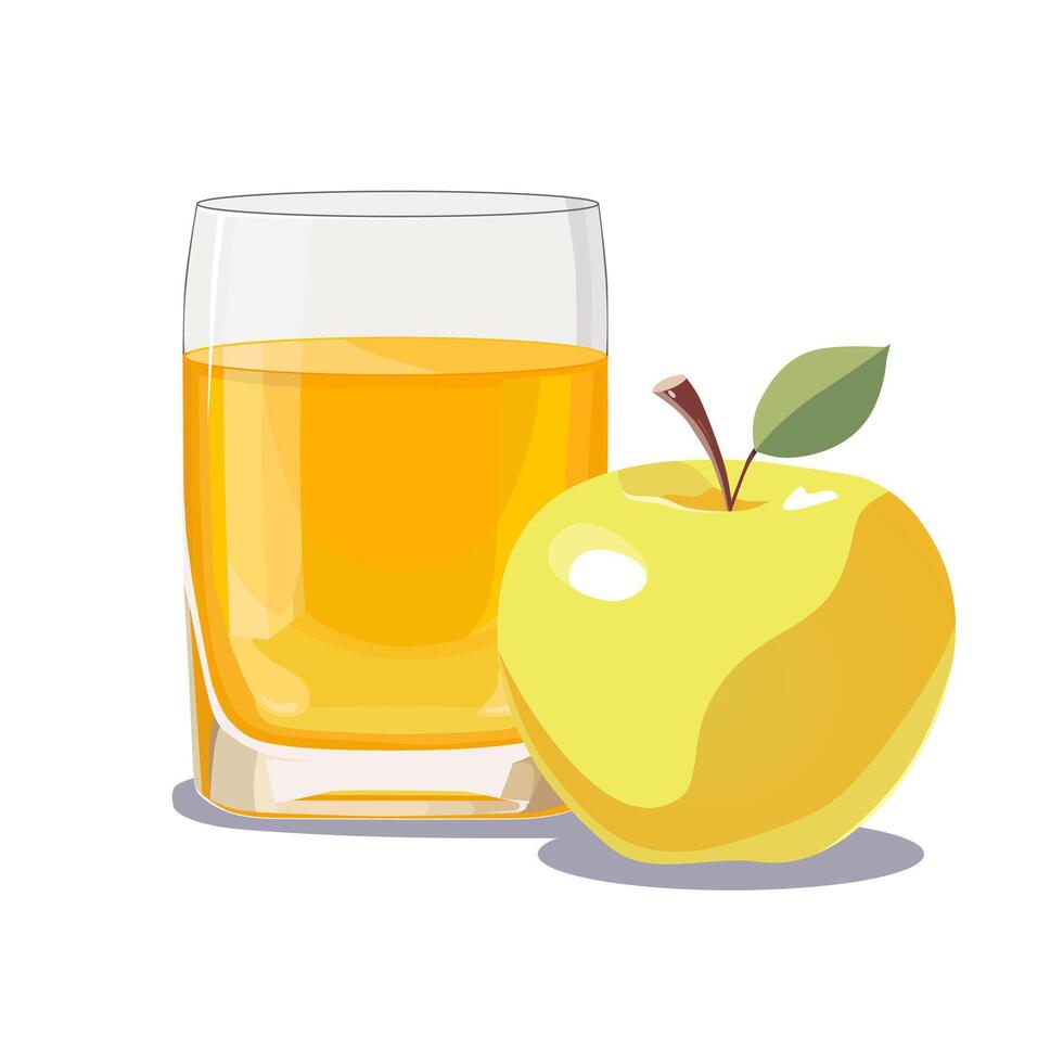 Full glass of yellow freshly and healthy squeezed apple juice isolated on white background. illustration in flat style with dietary drink. Summer clipart for card, banner, flyer, poster design vector
