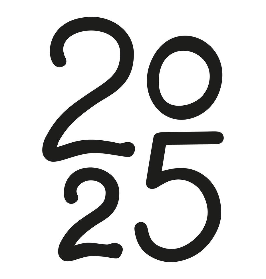 2025 year black handwriting vertical font. Illustration with lettering for calendar .Isolated typography thin text for logo design, flyer, banner, poster, planner vector