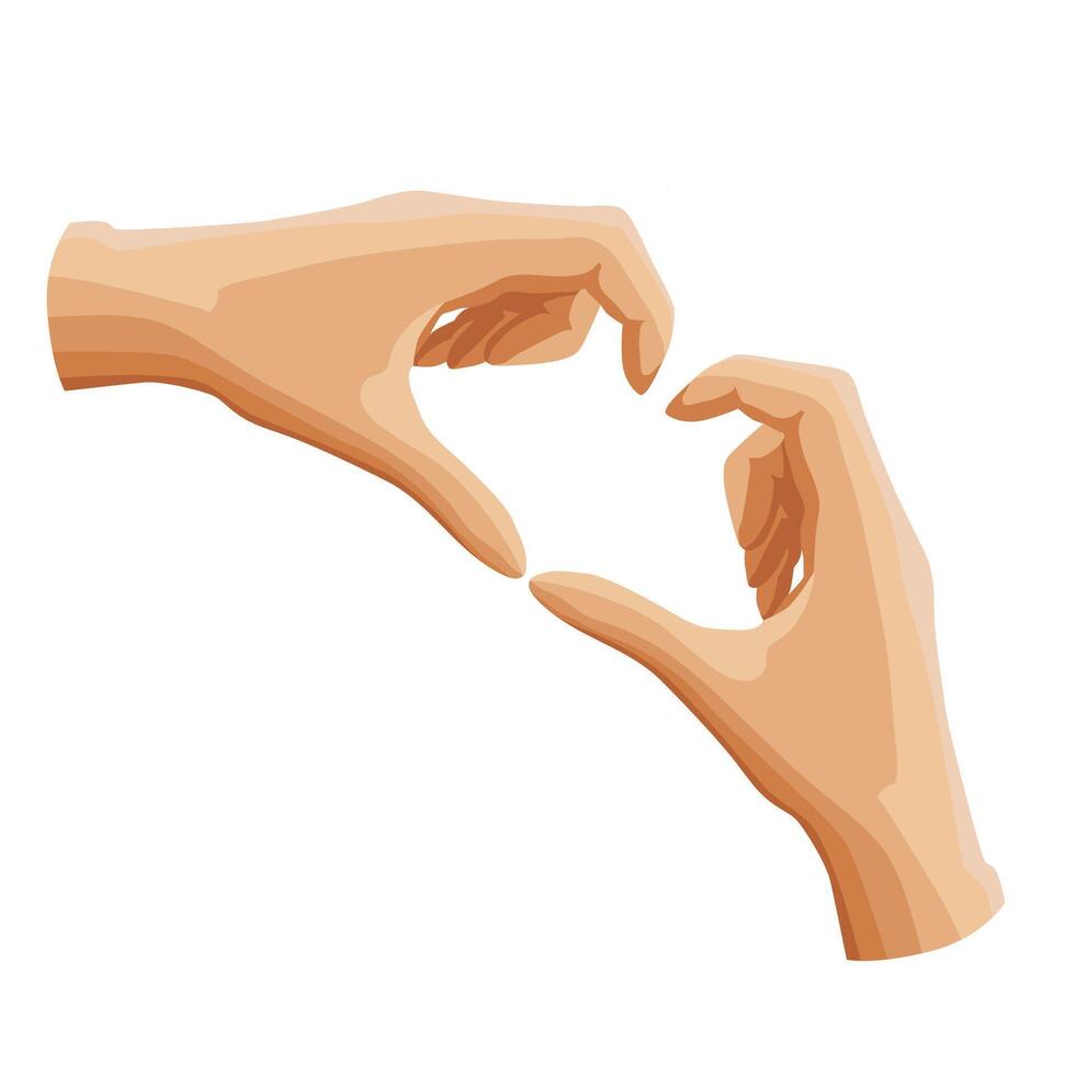 Human hands showing love sign. illustration depicts heart gesture in flat style. View of emoji for card, banner, flyer, poster design for valentines day vector