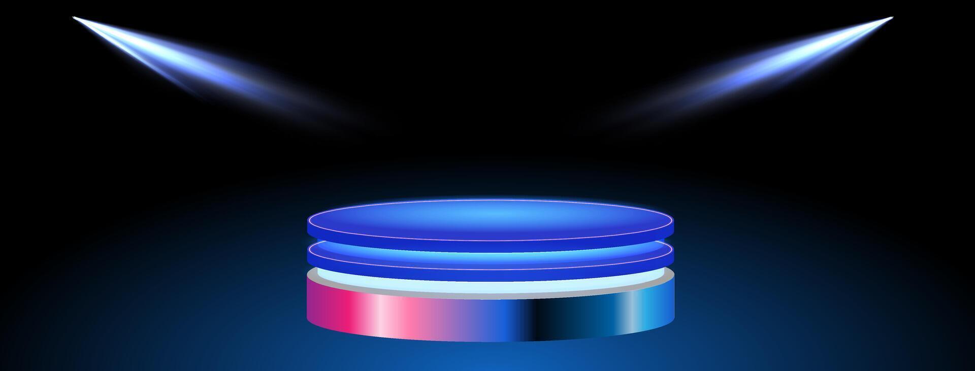 Illuminated Circular Platform Displaying Modern Design in a Darkened Space vector