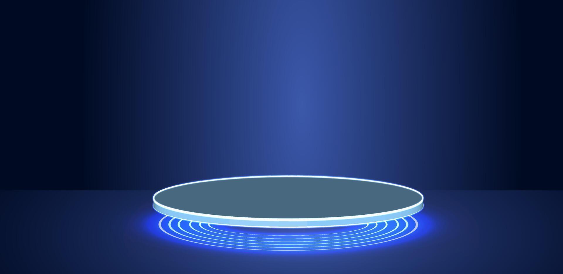 Circular Display Platform With Blue Lighting in a Dark Studio Environment During Evening vector