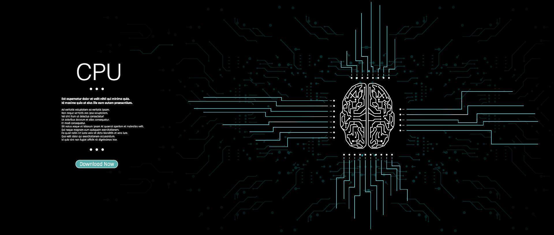 Exploring the Connection Between the Human Brain and Computer CPUs in a Digital Art Representation vector