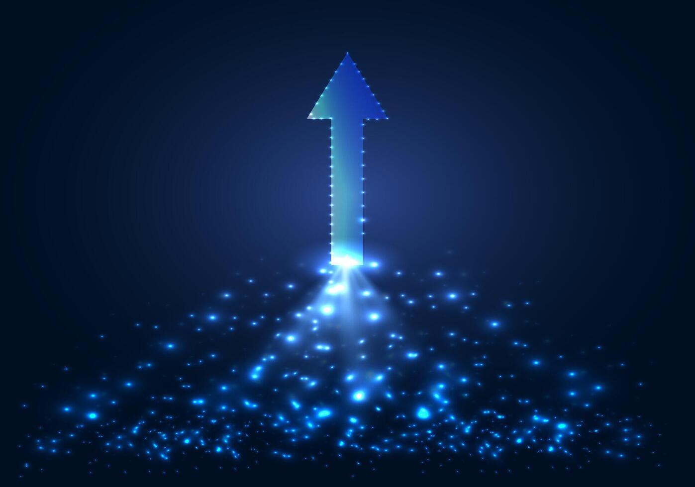 Dynamic Bright Blue Arrow Ascending With Sparkling Particles Against Dark Background vector