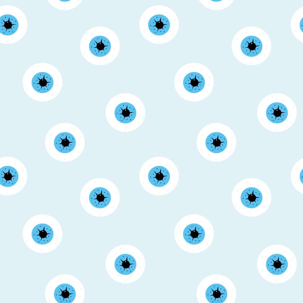 Y2k seamless pattern with blue isolated eyes. Doodle flat style drawn illustration vector