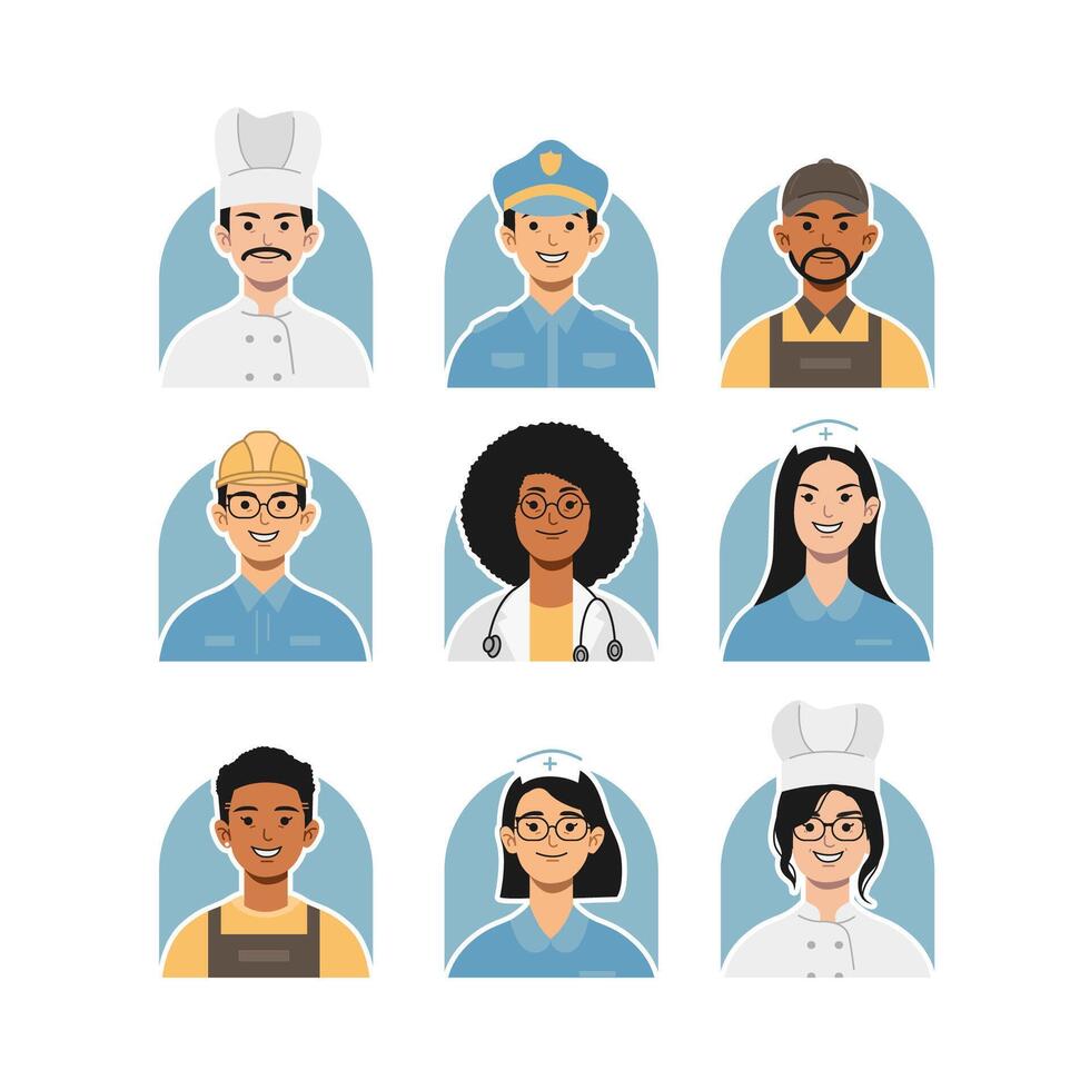 Labor Day Profession Avatar Profile Flat color illustration set vector