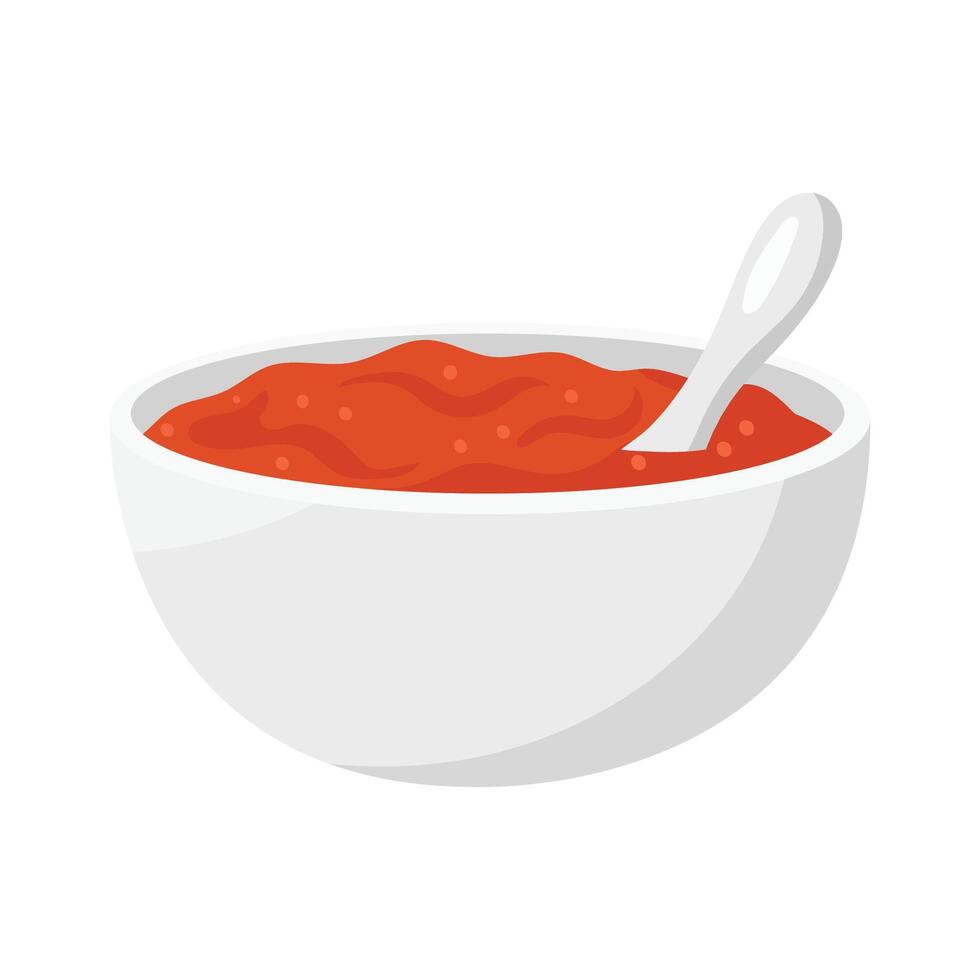 Small bowl with strawberry jam and spoon Natural homemade product Food vector