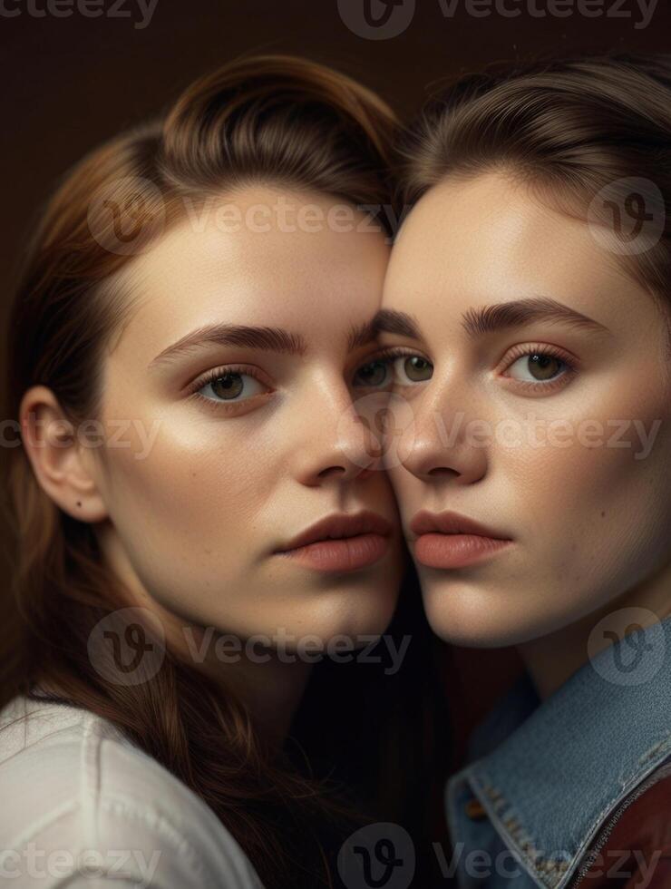 two young women are looking at each other photo