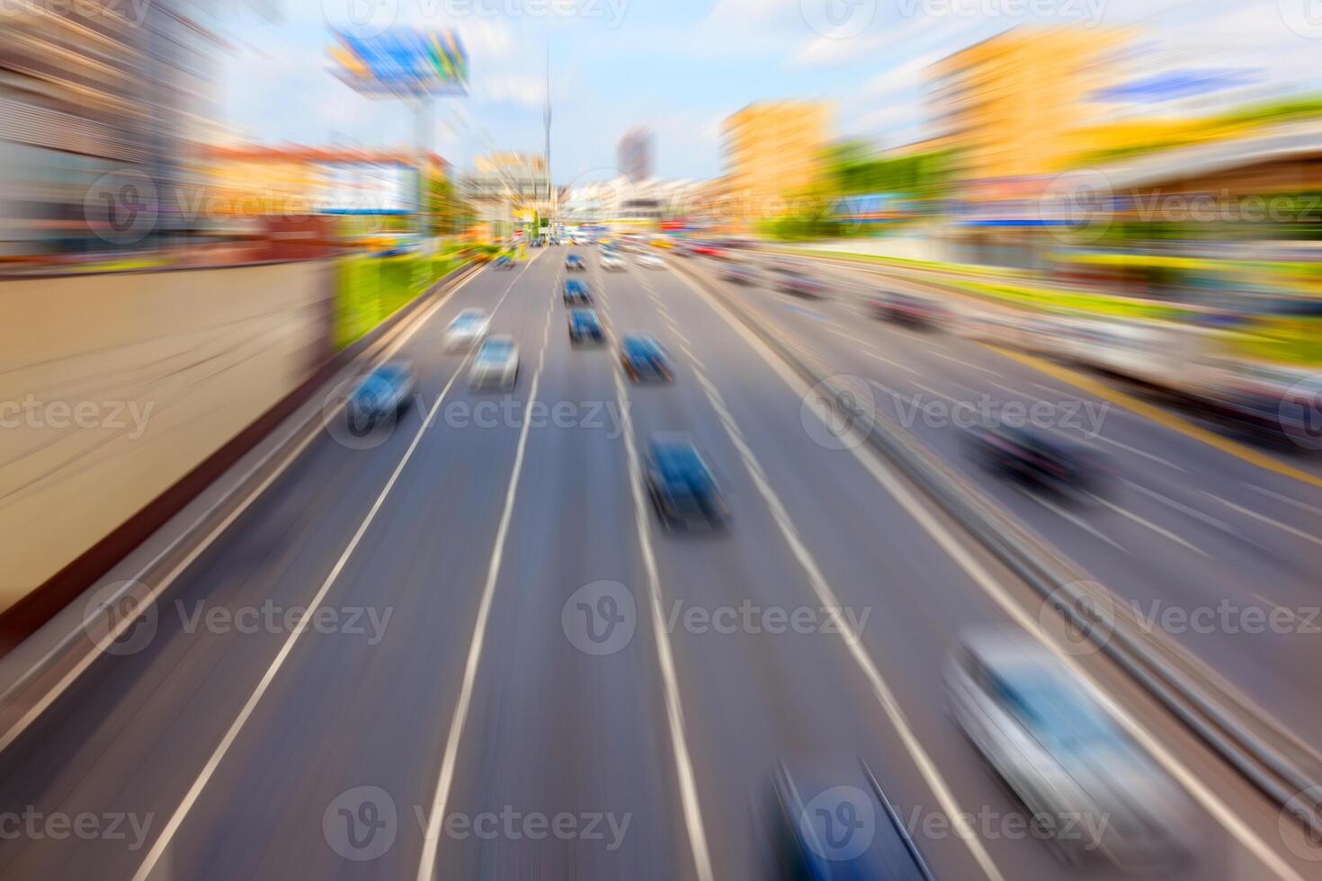 Cars ride on highway. City car traffic. Blur cars in motion. Soft focus background. photo