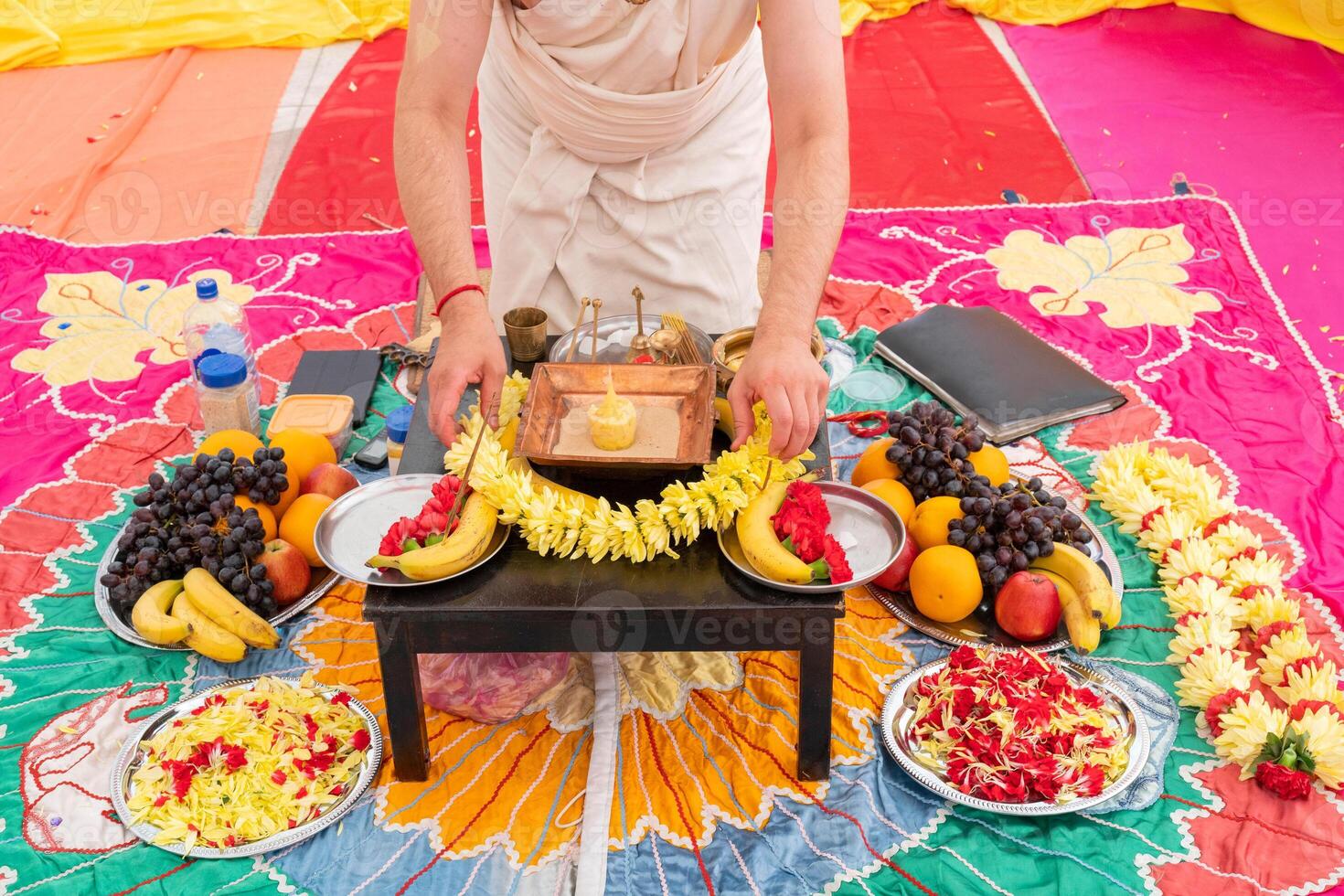 Banana flowers and incense are attributes of a traditional Indian wedding. photo