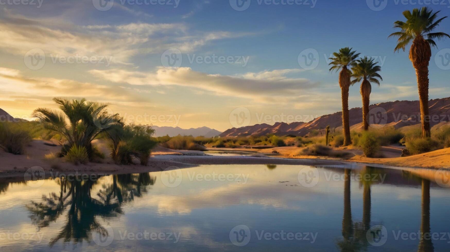 serene desert oasis at dusk photo