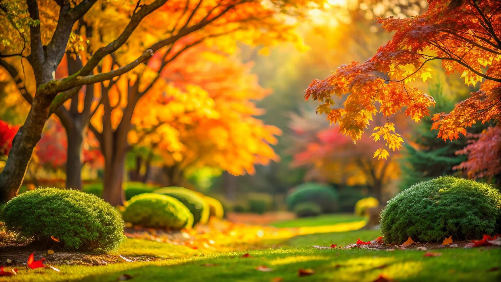 Beautiful nature view Autumn landscape on blurred greenery background in garden. photo