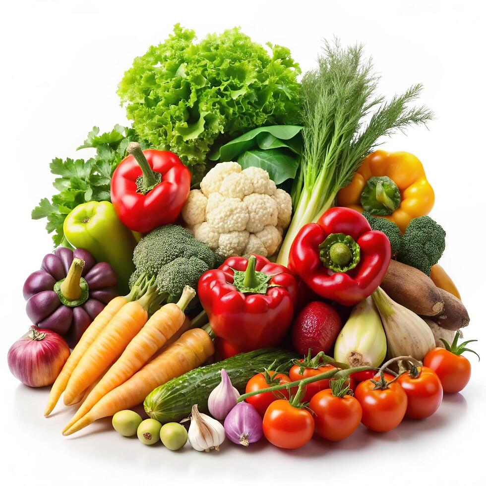 Fresh vegetables background. Healthy fresh organic vegetables on white background. photo