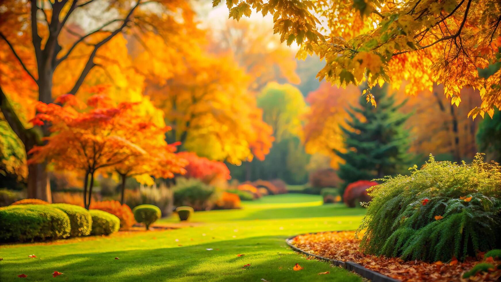 Beautiful nature view Autumn landscape on blurred greenery background in garden. photo