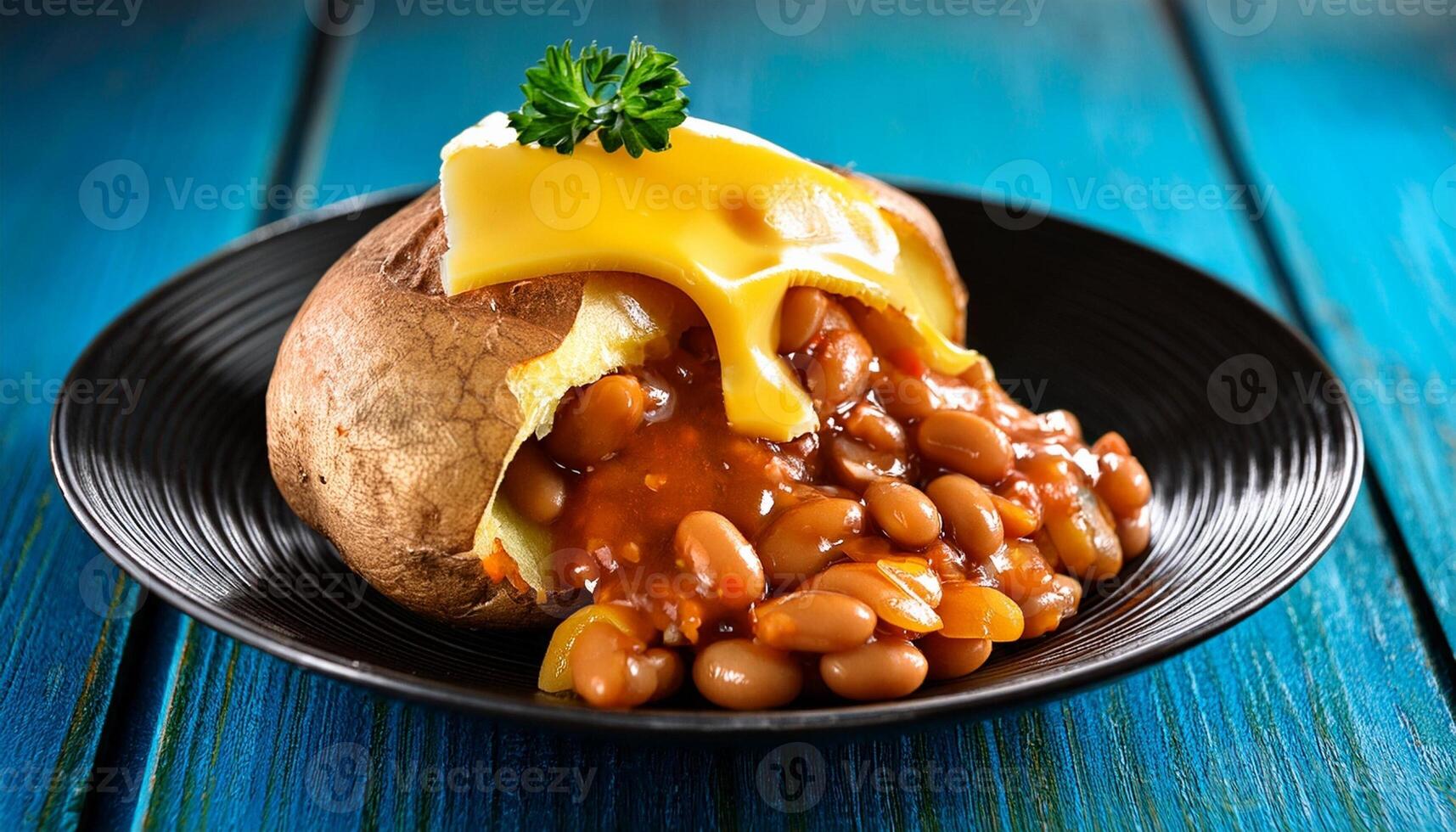 jacket potato with beans and cheese, photo