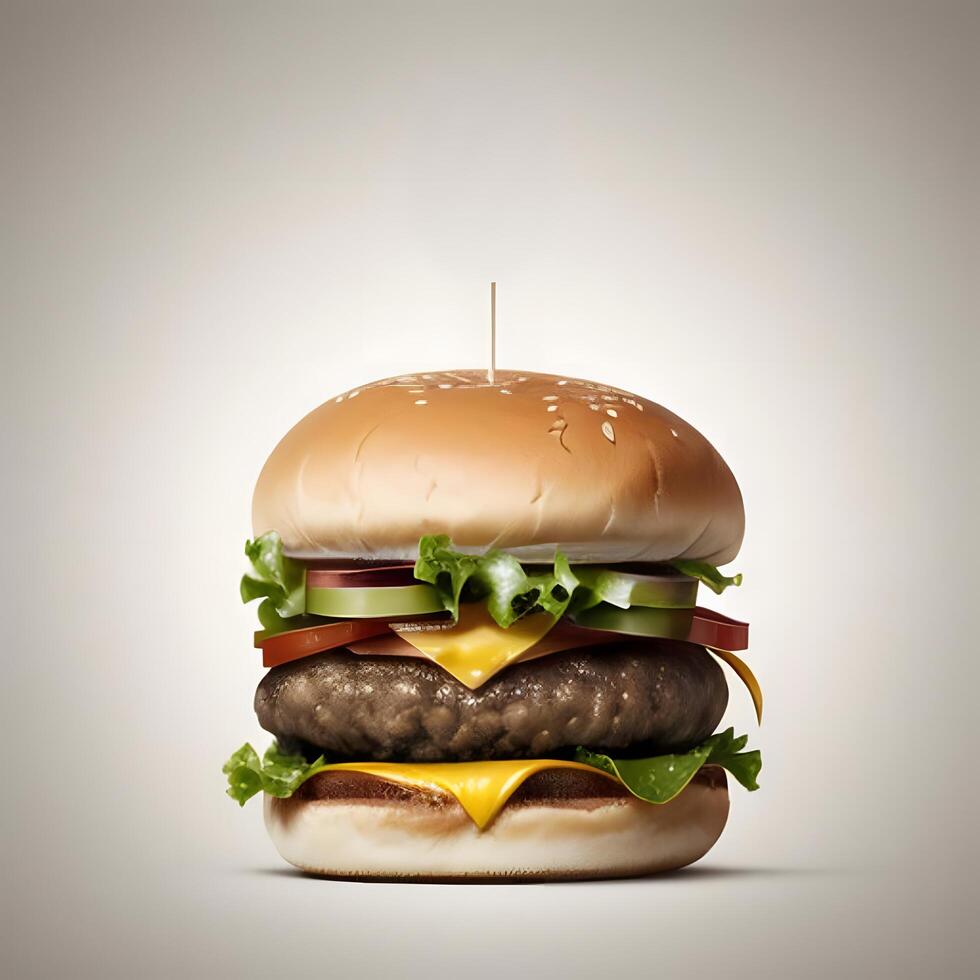 Big fresh burger with cheese and bacon isolated on background, fresh tasty burger photo