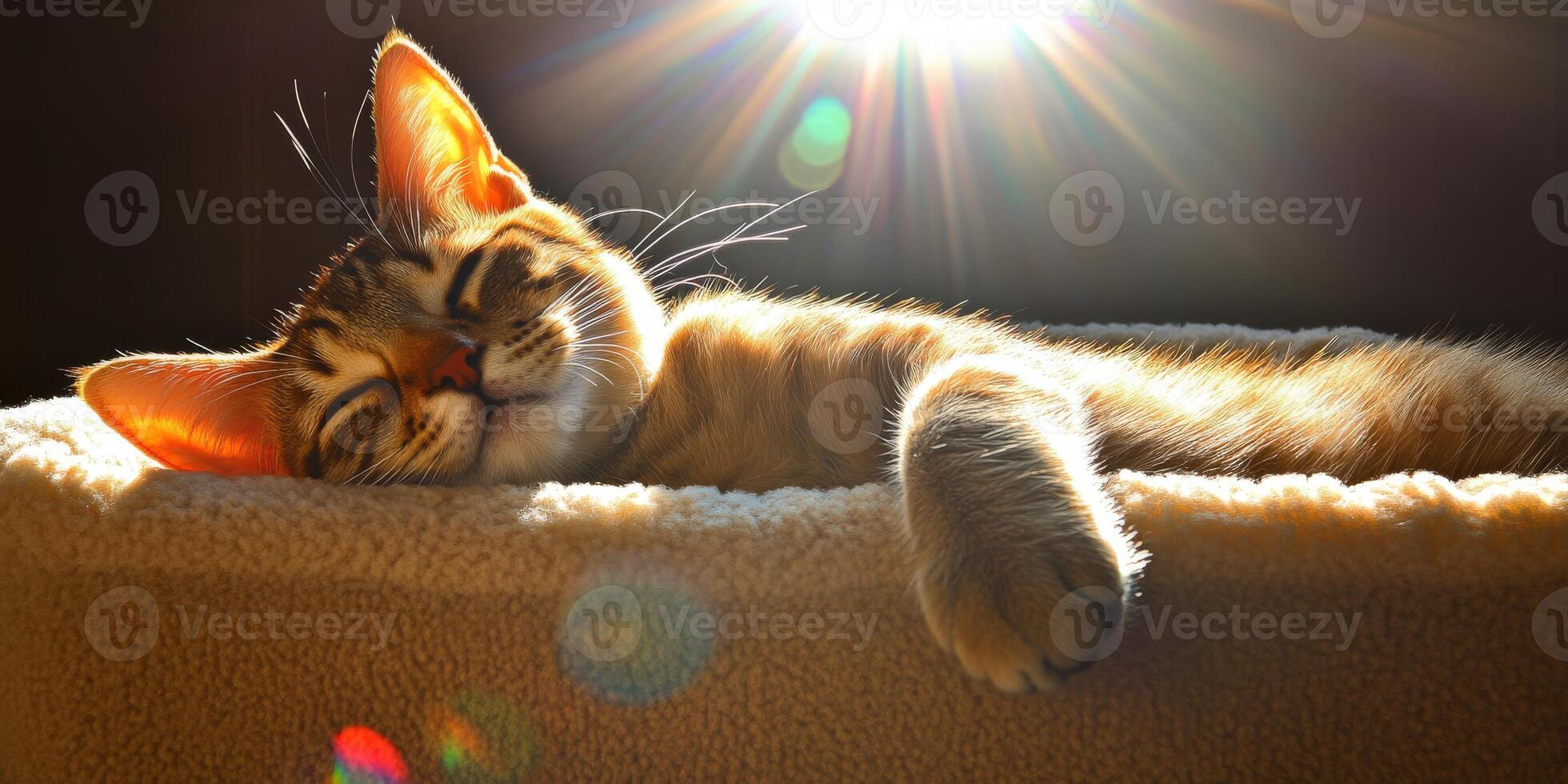 Cat resting peacefully in a soft bed during a sunny afternoon photo