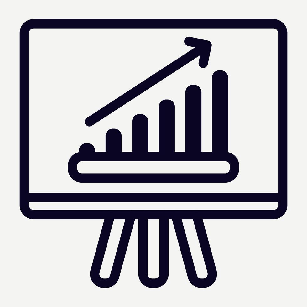 Presentation icon with rising graph, meeting illustration discussing increasing sales in business and finals suitable for infographic and presentation elements. vector