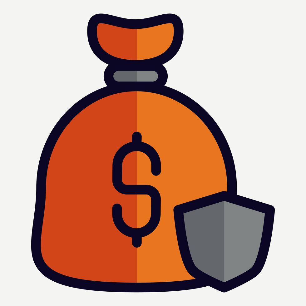 Money Bag Icon with shield, illustration of safe money storage, suitable for savings illustrations, motion graphic assets, and financial presentations. vector