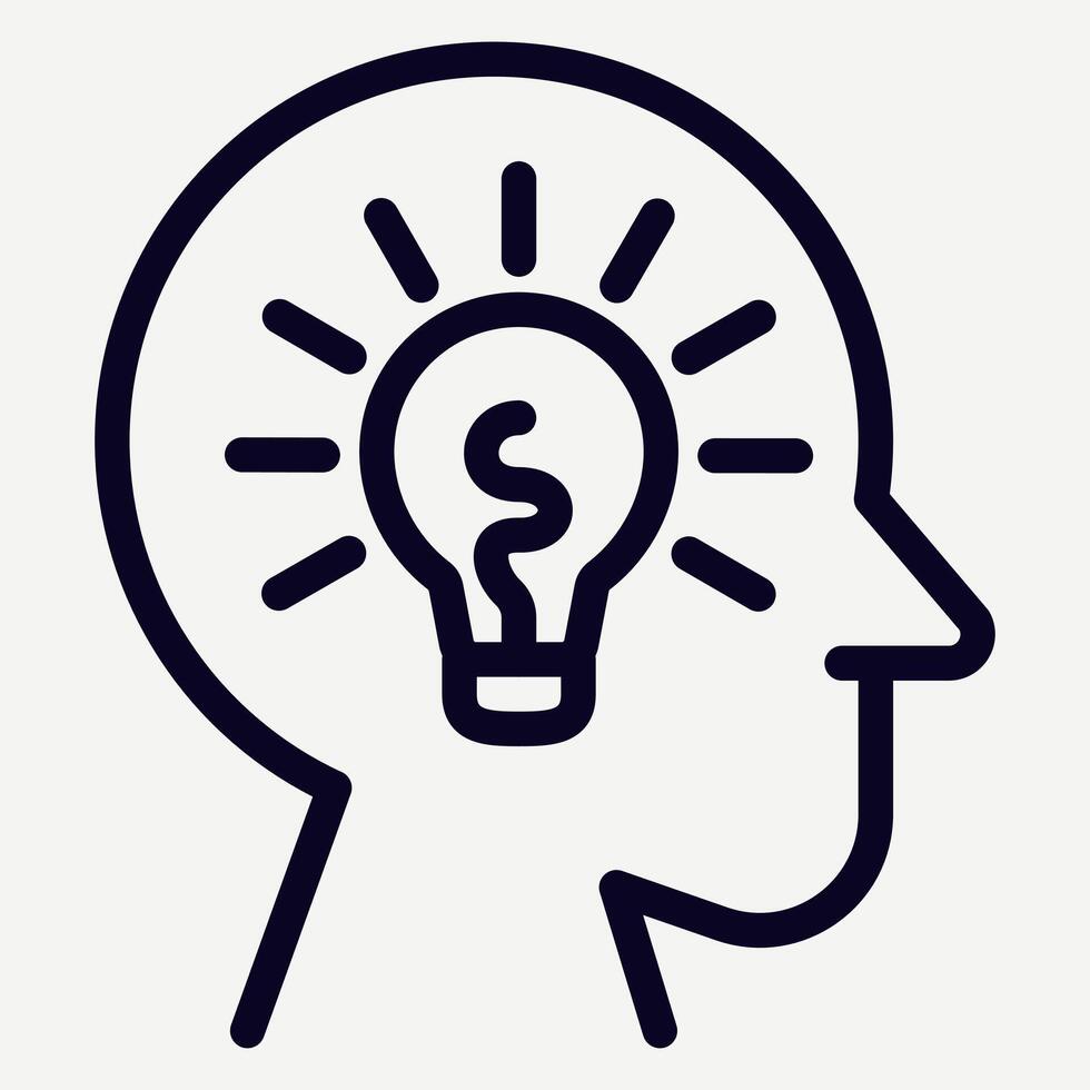 Human bulb icon in line style, suitable for illustrations of ideas, brainstorms, knowledge and creativity. vector