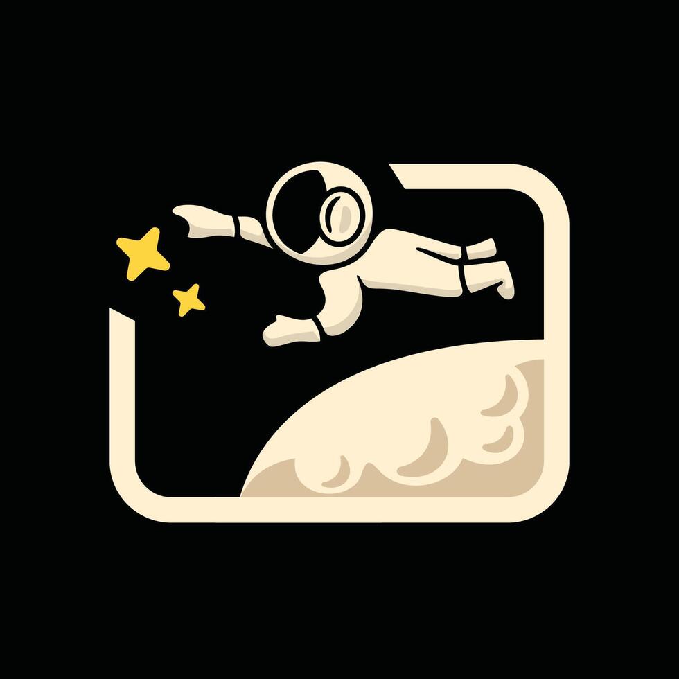 fun astronaut on the moon grap a star logo hand drawn coloring cartoon illustration design vector