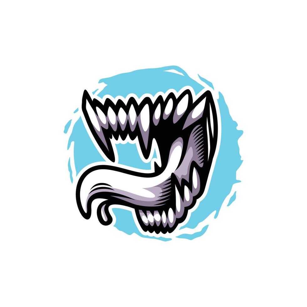 beast fang with a grunge background modern style coloring cartoon illustration design vector